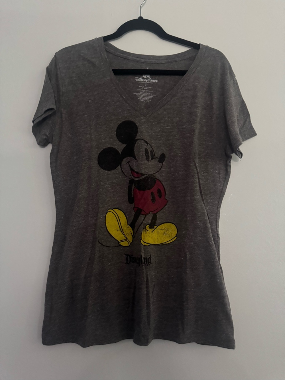 Disney Gray Heather V-Neck Tee with White Parks Logo